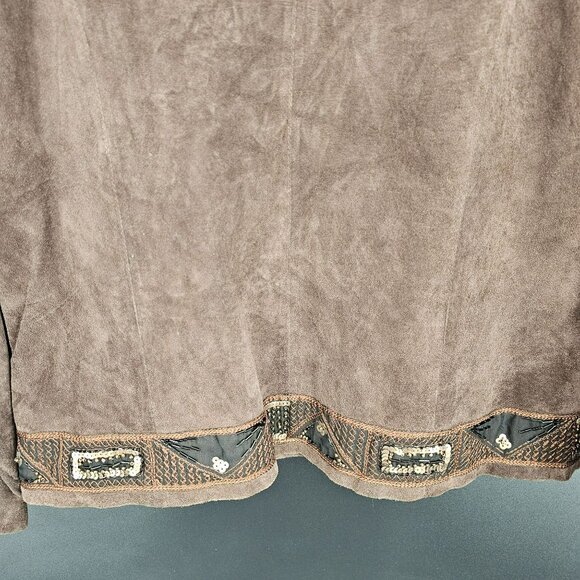 Laura Ashley Nubuck Leather Blazer Jacket L Brown Beaded Sequin Embroidered New - Picture 10 of 13